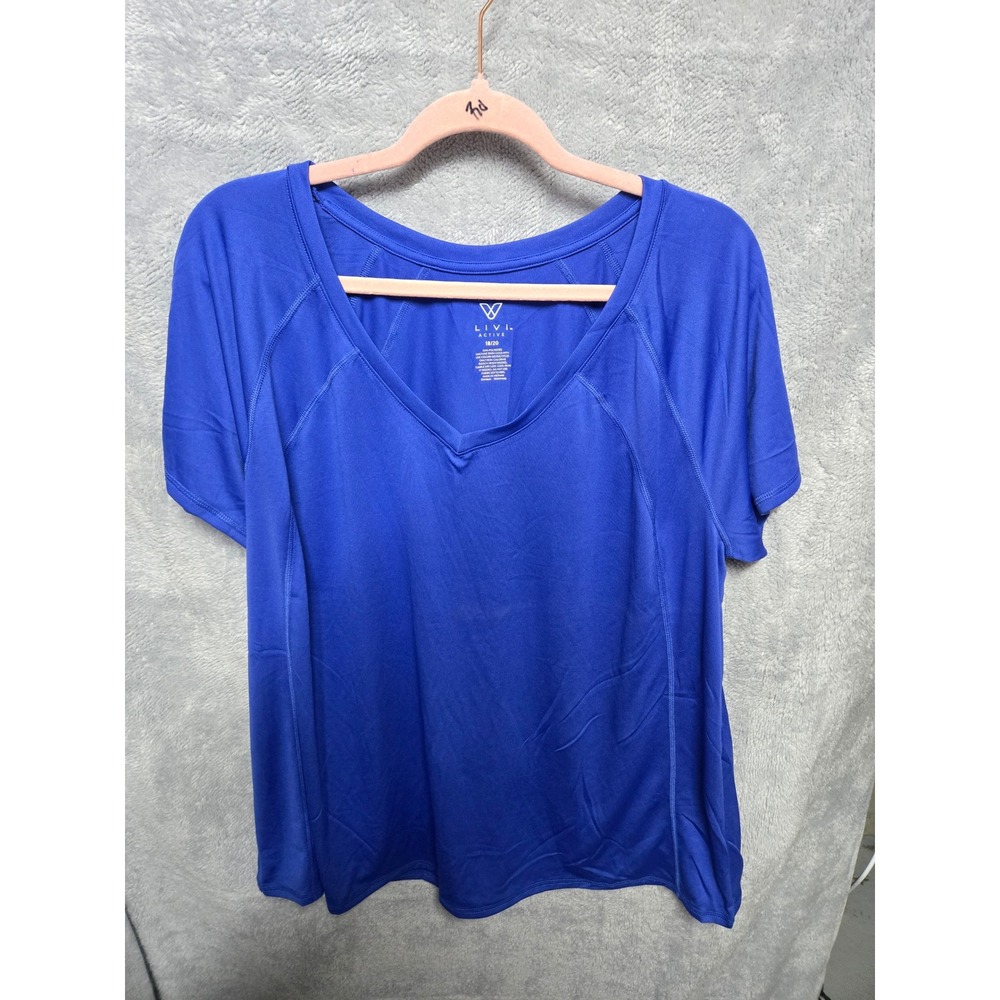 Livi Active Womens Blue V-Neck Short Sleeve Performance T-Shirt Size 18/20